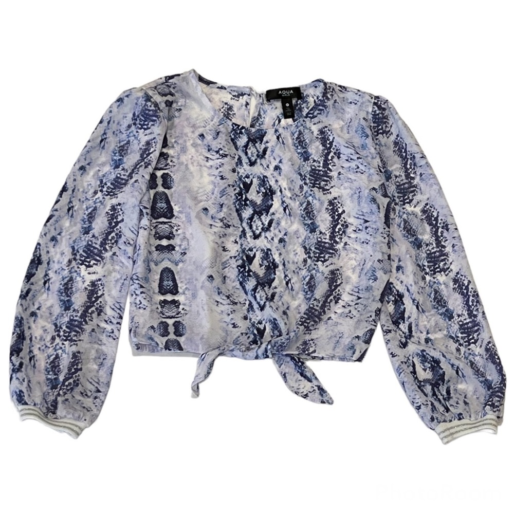 Aqua (Bloomingdales) Purple and White Girls Front Tie cropped blouse size M